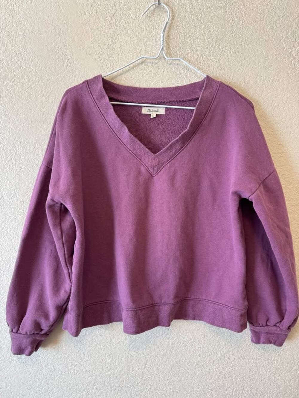 Madewell Purple V-Neck Cotton Hemp Blend Pullover Sweatshirt XS